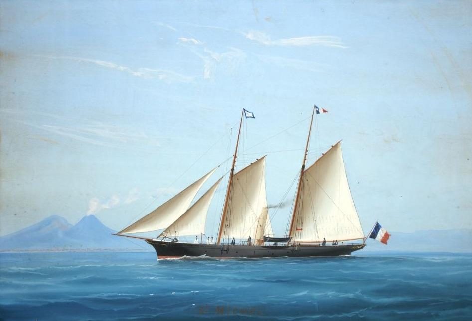 Le Saint Michel III en baie de Naples, gouache sur papier, 1884